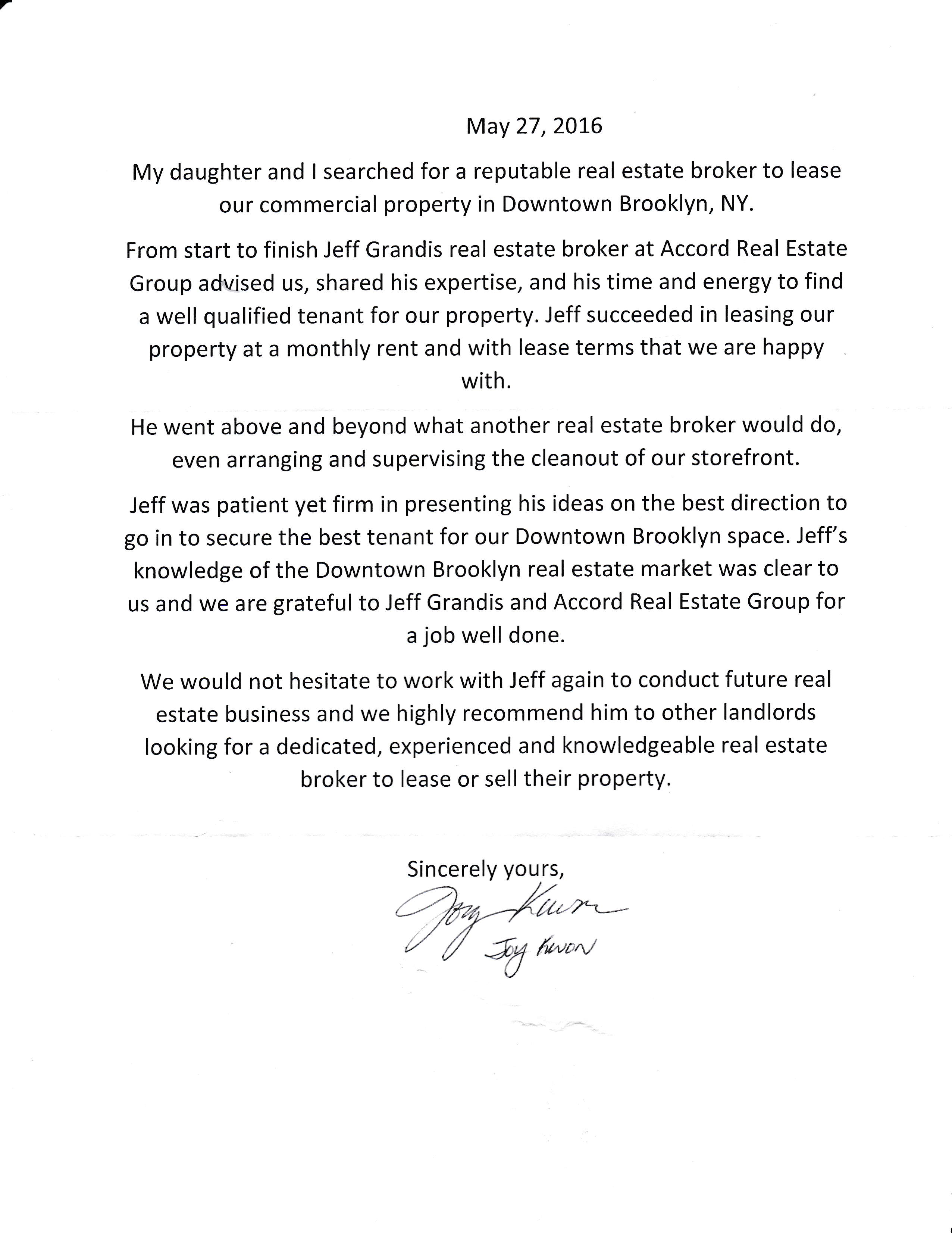 Testimonial Letter from Joy Kwon-052716